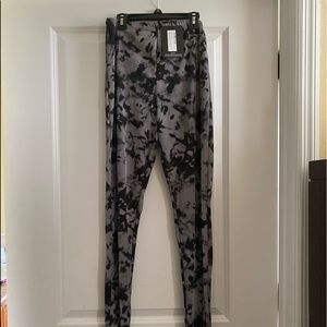 PLT Black Ribbed Tie Die Split Hem Leggings